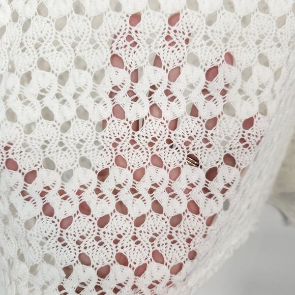 Coin 1804 White Crochet Long Sleeve Shark Bite Hem Boho Overlay Top Women's M - Picture 6 of 7
